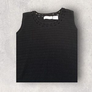 Victoria Jones Black Sleeveless Sweater Large Ramie Cotton